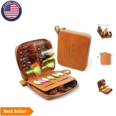 Handmade Leather Fly Fishing Wallet with Zipper - Compact Storage Case 4.5x3.9