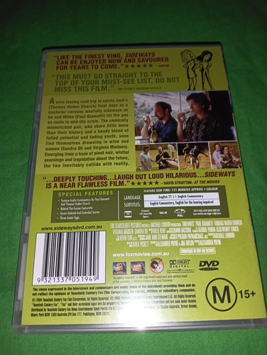 Sideways Romantic Comedy DVD R4 M15 Mid Life Crisis Sandra Oh Paul Giamatti 2004 - Picture 2 of 2