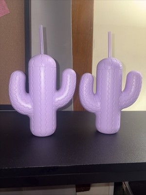 Set Of 2 Pink Sky Lookin Sharp Lavender Cactus Cup Tumbler 21oz With Straws