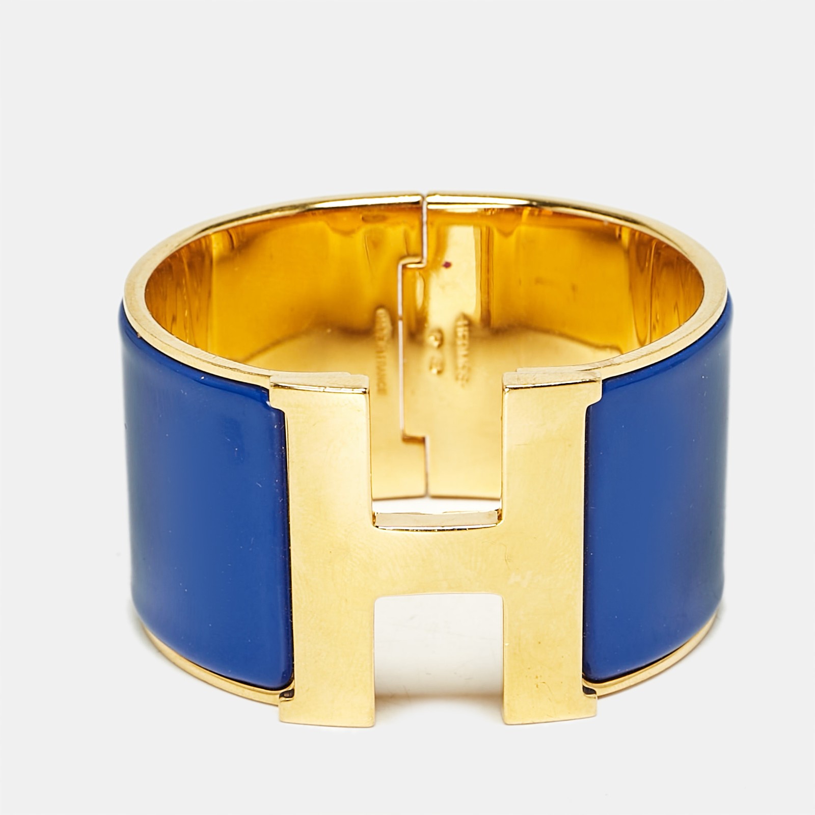 Hermes Clic Clac H Bracelet in Blue Enamel with Gold Plating