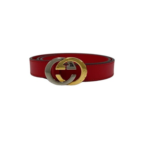 Used GUCCI◆Belt/Leather/RED/Plain/Ladies/630389