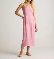 Quince 100% Organic European Linen Scoop Neck Midi Dress Mauve Mist Size Small
