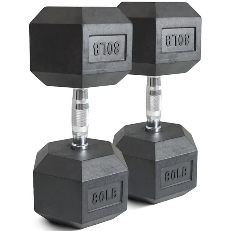80 LB Rubber Hex Curve Handle Dumbbell Pair