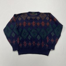 Vintage Knitted Jumper Abstract Patterned Grandad Knit Sweater Men's M