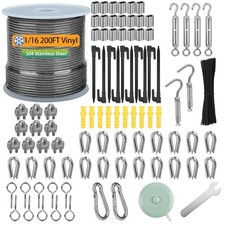 20 Pack 1/16" Wire Rope Kit, 200FT Vinyl Coated Stainless Steel Cable