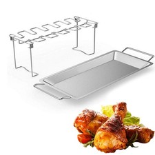 Foldable Chicken Leg Wing Rack with Drip Tray, Stainless Steel BBQ Grill Holder