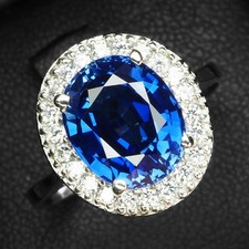 Elegant Royal Blue Sapphire Oval 4.50Ct 925 Sterling Silver Handmade Halo Rings