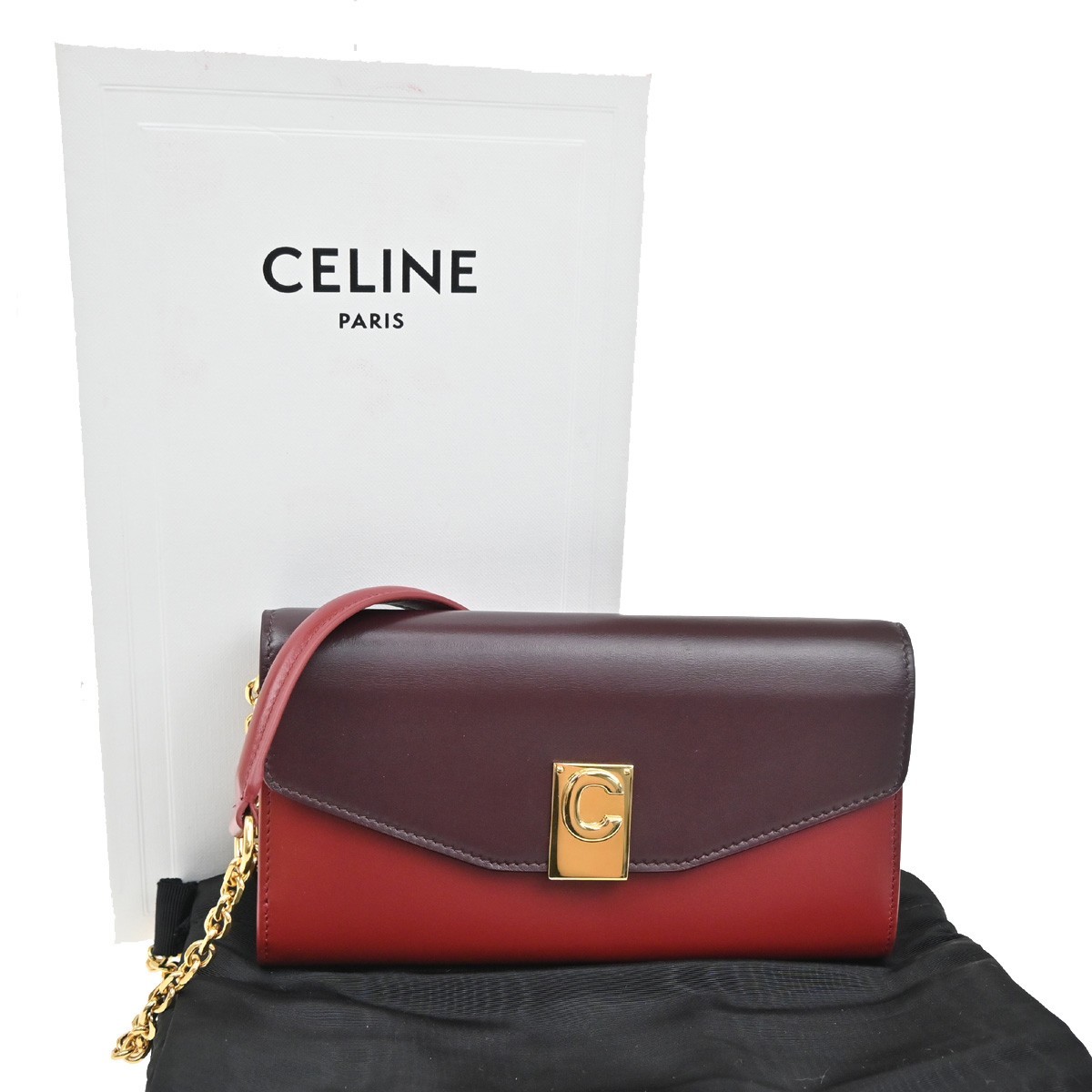 Celine C Wallet On Chain Leather Black Leather Clutche & Pouche Bag (Pre-Owned)