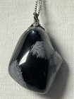 VINTAGE APACHE BLACK SNOWFLAKE OBSIDIAN STONE PENDANT ON 18” STERLING CHAIN!! — photo 2