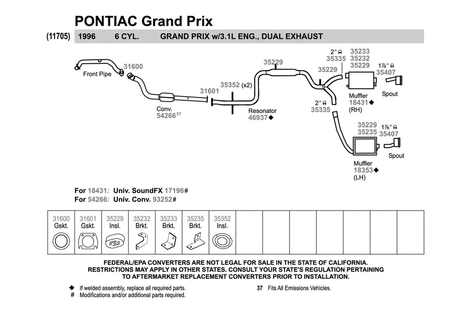 For Pontiac Grand Prix 90-96 Exhaust Muffler SoundFX Passenger Side Aluminized Foto 4 de 4