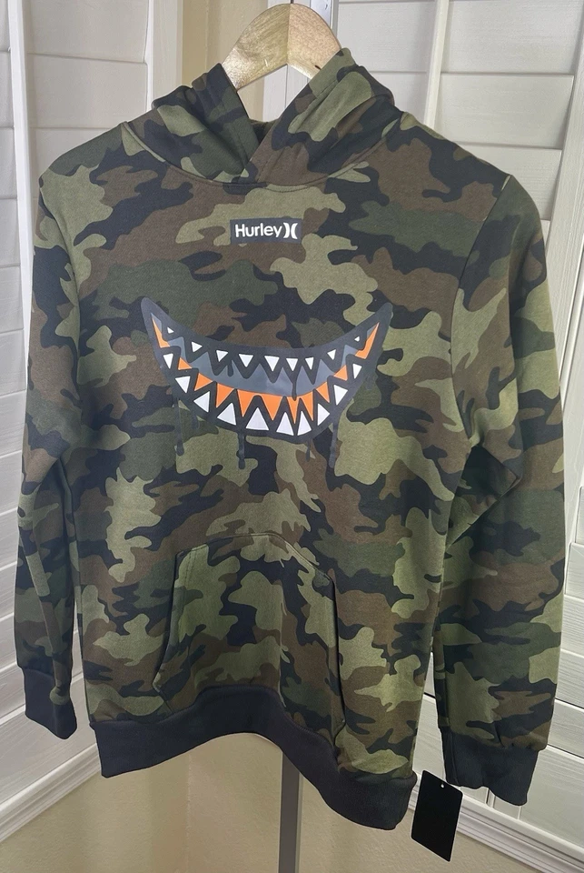 Sudadera/Sudadera con Capucha Hurley Cara de Tiburón Gráfico Verde Camuflada, Niños Talla XL, NUEVA CON ETIQUETAS $48.00 Foto 3 de 4
