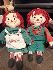 Vintage Raggedy Ann Andy 24 Doll Set Cloth Plush Farmhouse Nursery Decor