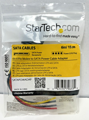 SATA Power Cable - StarTech.com / NEW /  6 in. 4 Pin Molex to SATA
