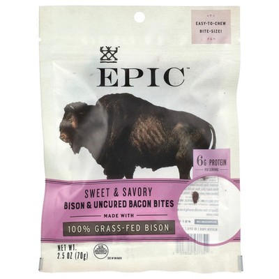 Epic Bar Bites Bison  Uncured Bacon Sweet  Savory 2 5 oz 71 g Gluten-Free