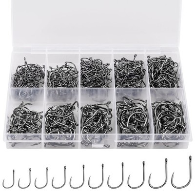 500PCS/100PCS ReeMoo Premium Fishing Hooks, 10 Sizes/4 Sizes Carbon Steel Fis...