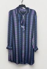 Banana Republic Blue Purple Plaid Ruffle Trim Shift Shirt Dress Size M Collared