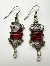 Vintage Czech Glass Brass Dangle Earrings