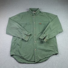 Wrangler Riggs Workwear Shirt Mens Large Green Solid Work Button Front