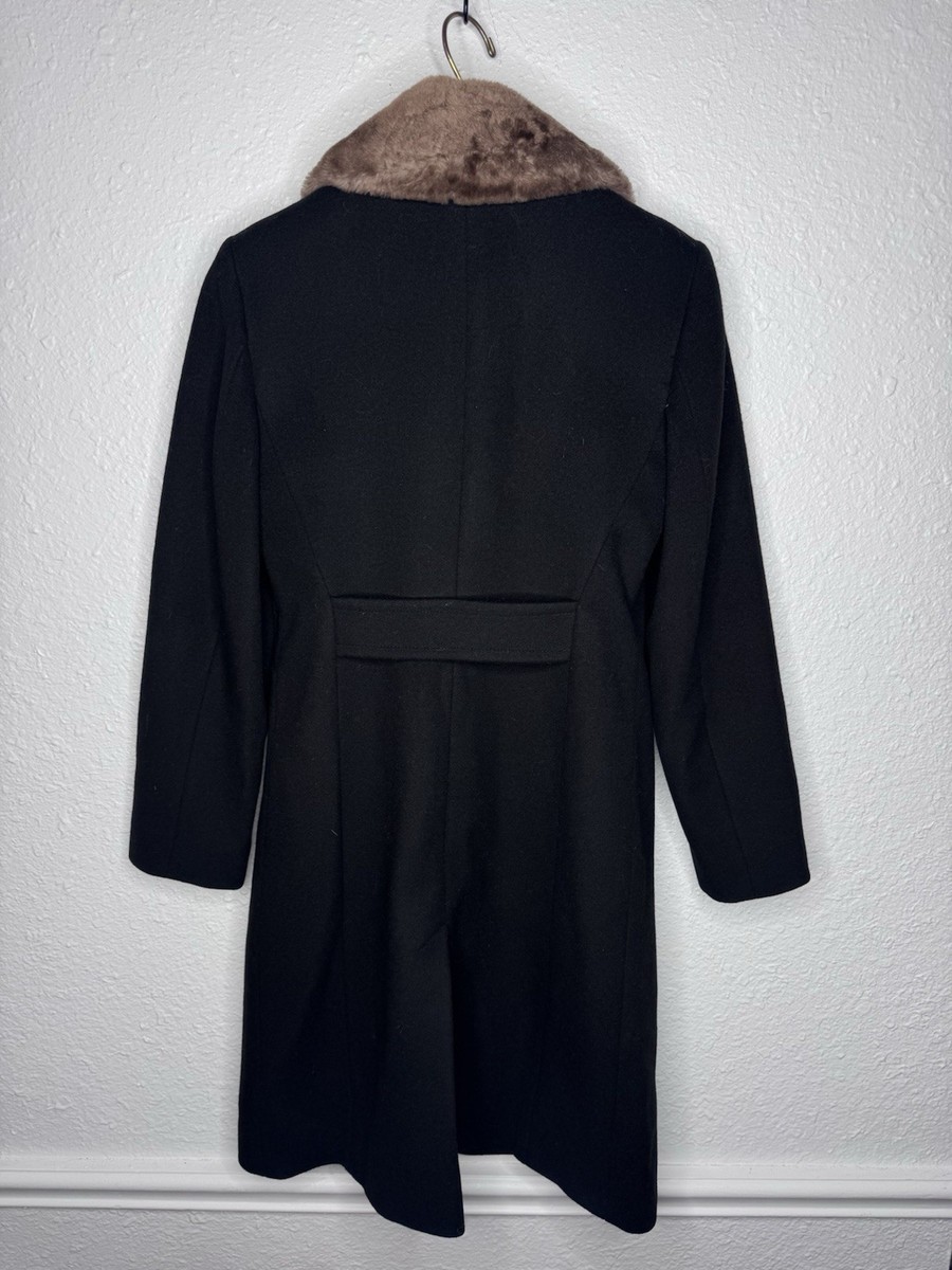 Isaac Mizrahi Vintage Merino Wool Coat Fur Collar USA Union Black