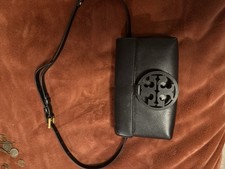 Tory Burch Black Leather Fanny Pack Belt Bag with gold hardware