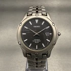 Seiko Titanium Watch Men 36mm Black Dial Silver Tone Date Round 7N32-0069 VTG