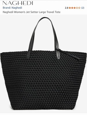 Naghedi Jet Setter Large Women s Travel Tote Black Woven Shoulder Strap Pockets