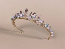 Peachy gold floral multicolor crystal pearl bridal tiara headband