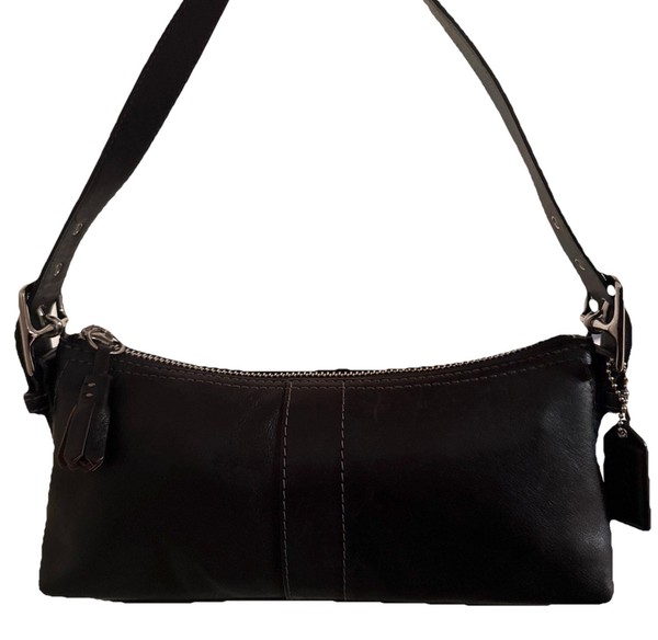 Coach Black Leather Hamptons Soho Demi Baguette Shoulder Bag Vintage # 7461