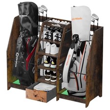 Golf Bag Storage Organizer for Garage, Premium Wooden 2 Golf Bags Rack Retro