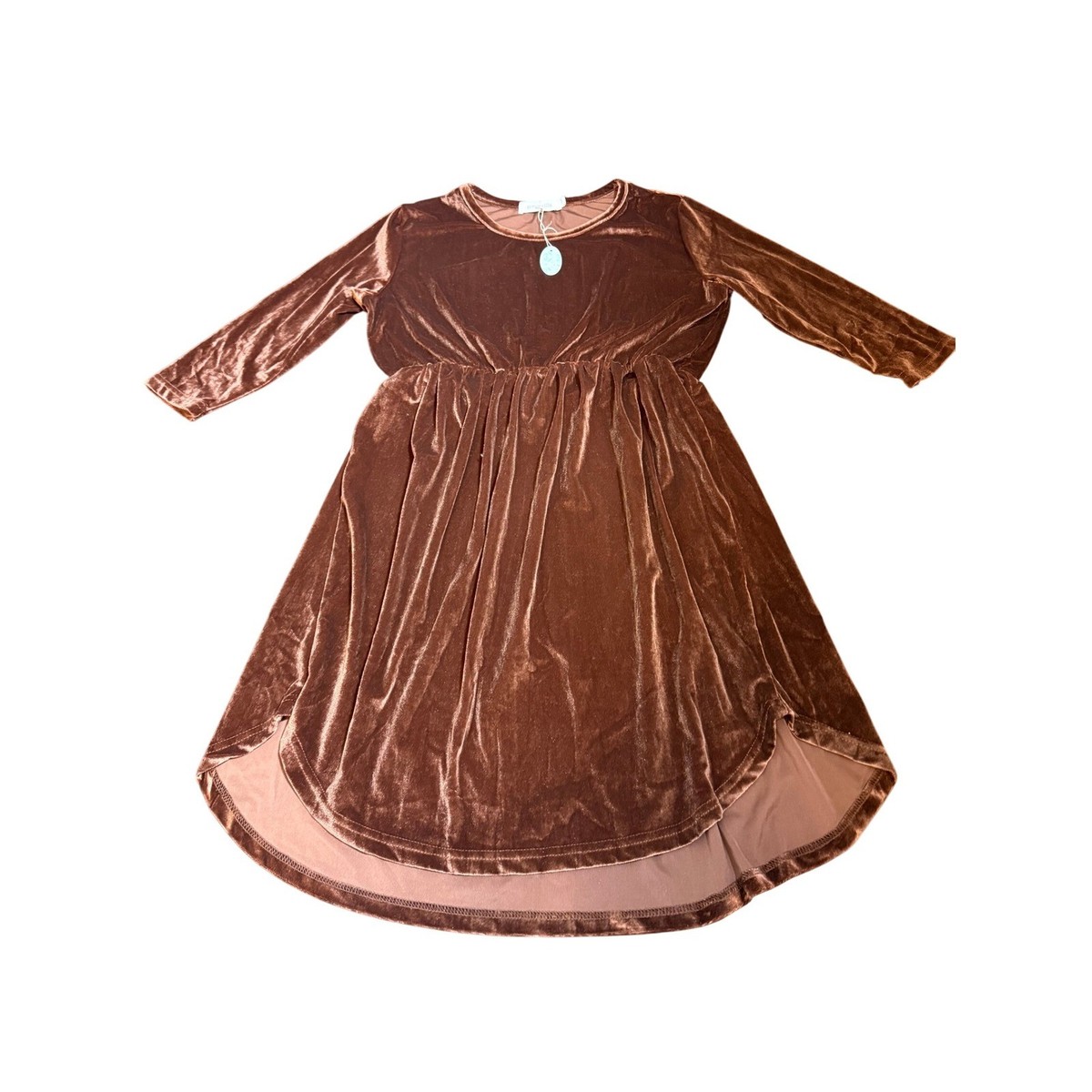Amaryllis Copper Velvet Midi Dress. Elastic Waist