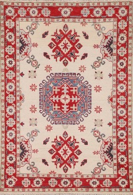 Geometric Wool Handmade Accent Rug 3x5 Ivory Super Kazak Oriental Foyer Carpet