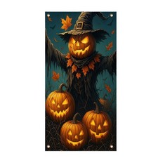 Halloween Pumpkin Scarecrow Door Cover 35x71 Inch Polyester Entry Banner, Wall B
