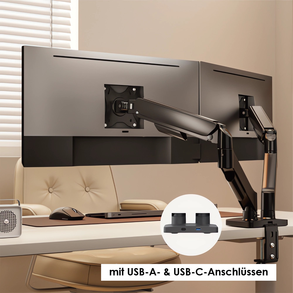Gasdruckfeder Monitorhalterung 2 fach Monitor 17 – 32 Zoll schwenkbar neigbar Ansicht 9
