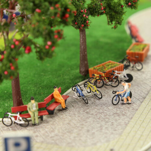 Escala HO 1:87 bicicletas 20 piezas bicicletas 4 piezas estanterías de estacionamiento modelo trenes diseño C8702 - Imagen 7 de 7