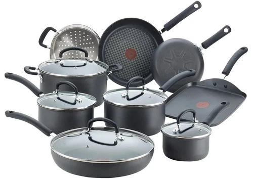 T-fal 14 pc Cookware Set Hard Anodized Nonstick Thermo-Spot Fry Pans Dutch Oven