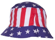 Patriotic USA Flag Adult Sized Cotton Bucket Hat, One Size 58cm Fits Most