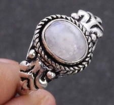 Rainbow Moonstone 925 Silver Plated Ring of US Size 6 Ethnic