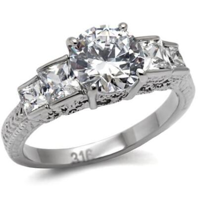 RING: High polished (no plating) Stainless Steel Ring with AAA Grade CZ in Clear