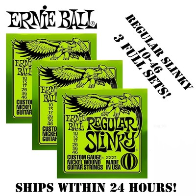 ^ 3 SETS! ERNIE BALL REGULAR SLINKY 10-46 ELECTRIC GUITAR STRINGS 2221 ^