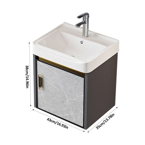 Wall Mounted Bathroom Vanity Cabinet Ceramic Sink Combo Drain with Drawers New - Picture 2 of 8