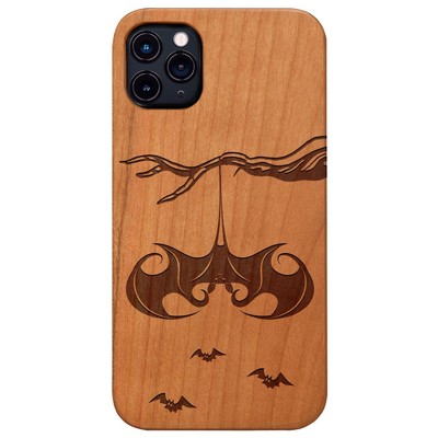 Hanging Bat Wood Case for iPhone 15/14/13/12/11 Pro/Max/Mini/Plus S21/22/S23 L