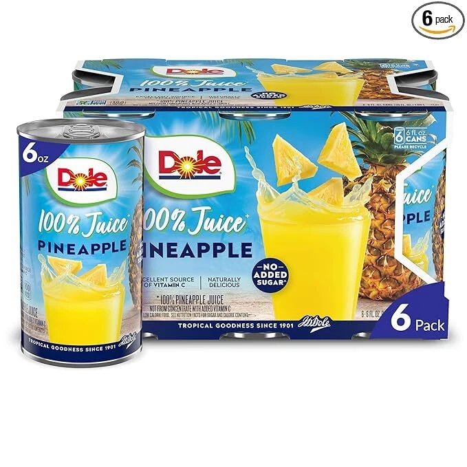 Dole 100% Pineapple Fruit Juice~No ADDED SUGAR~LOT PACK of 6~12~24 (6 oz EACH) - Image 4 of 4