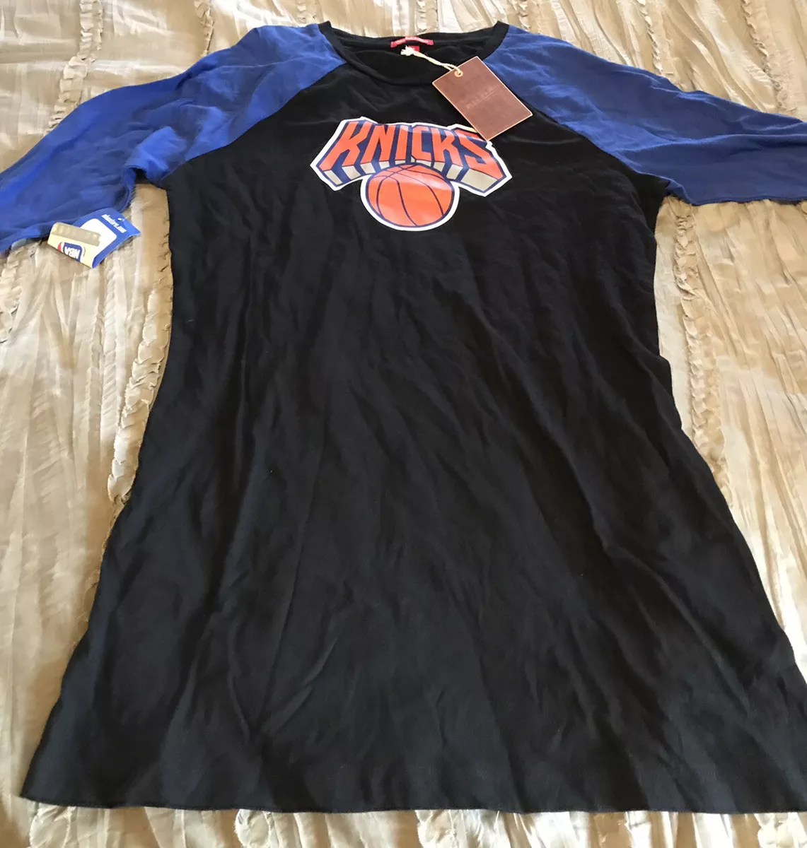 NEW YORK KNICKS Basketball Mitchell & Ness Raglan SMALL Size Shirt Dress NBA New