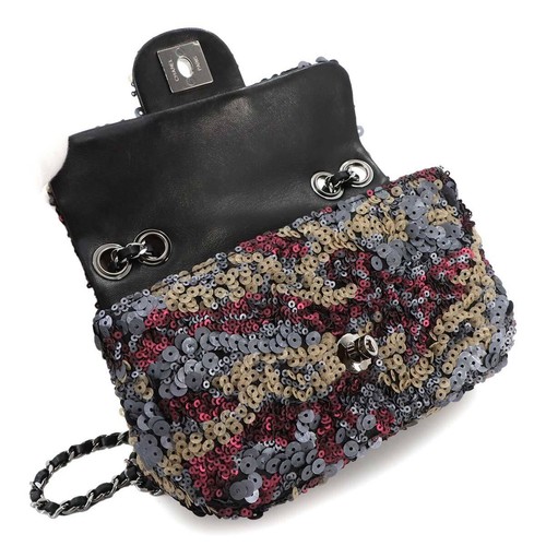 CHANEL Cekiny Łańcuszek Torba na ramię Szara Bordowa Beżowa Torebka 90273048 - Zdjęcie 7 z 11