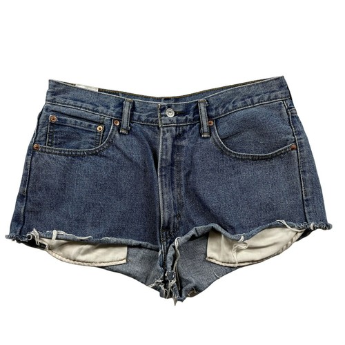 levi's 550 cut off denim shorts raw hem 