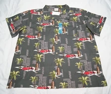 barefoot in paradise hawaiian shirt men palm tree and vintage car design pocket
