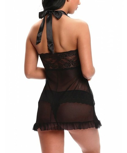 Lingerie for Women Lace Babydoll Bridal Langerie Negligee Ruffle Halter Chemise - Picture 10 of 24