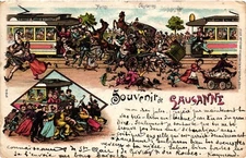 Switzerland, Lausann,e Tram Accident, Vintage Litho Postcard (837)