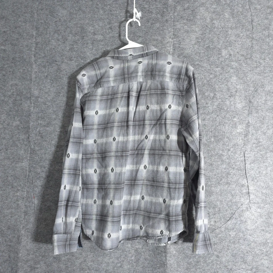 Camisa moderna de franela de algodón L de diversión para mujer gris a cuadros manga larga botones Foto 4 de 4