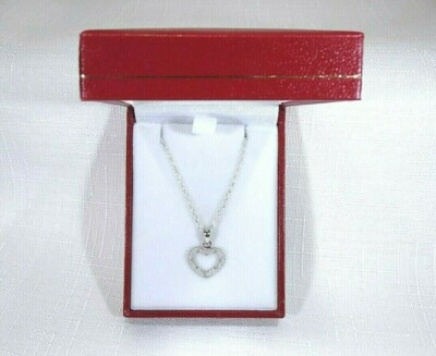 0.03ct Natural White Diamond Solid Sterling Silver Heart Necklace